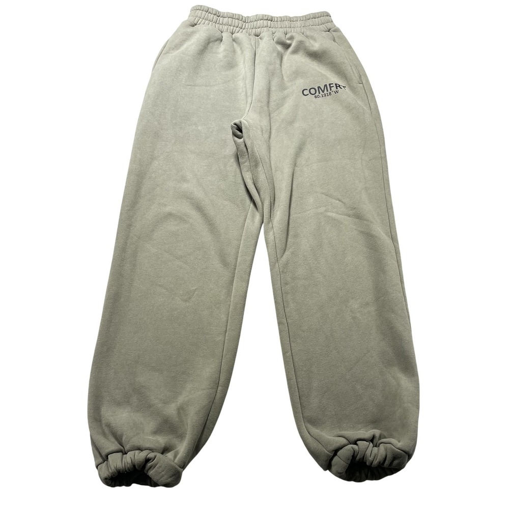 Comfrt Pants Mens Medium Green Fleece Sweatpants Elastic Waist Elastic Cuffs